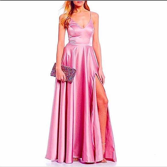 B. Darlin New Pink Satin Slip Dress Formal Gown Size 13 - Picture 1 of 8